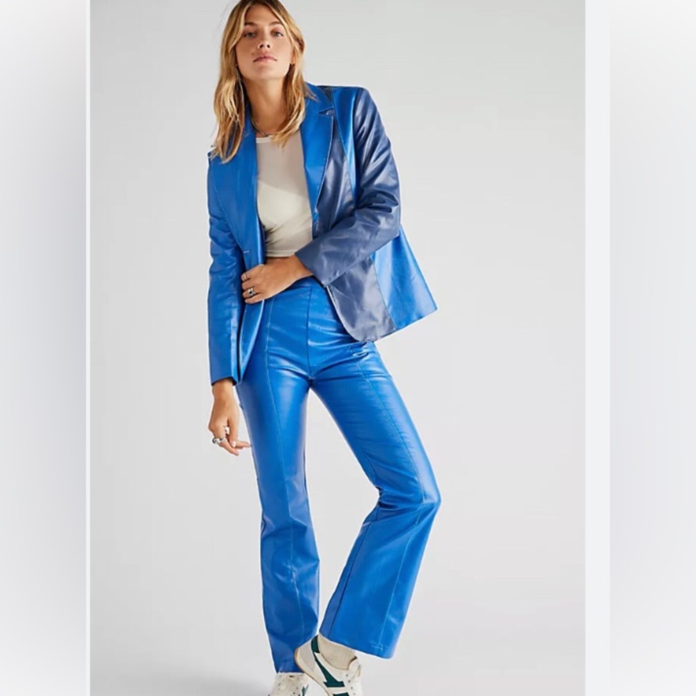 Hosbjerg Free People Hollie Blazer Size XS Blue Pleather NWT